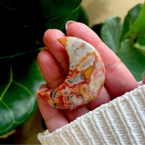 Crazy lace, agate, crystal carved moon